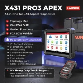 LAUNCH X431 PRO3 APEX 10inch Diagnostic Scanner Support Topology Map Online Coding CAN FD & DoIP HD Truck Scan with 37+Services